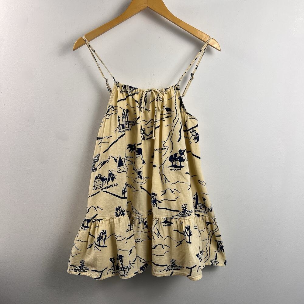Urban Outfitters Nova Ruffle Frock Dress Tunic M Travel Map Print Cream & Navy